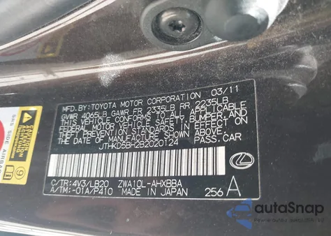 2011 Lexus Ct 200H Premium z USA, uszkodzony, nr VIN JTHKD5BH2B2020124